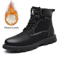 Bottes Martin noires montantes pour hommes avec doublure en polaire chaude d'hiver - Style Doublé Polaire