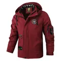 Heren casual bordeauxrode parka jas met capuchon, outdoor winddicht en borstpatches - M(50-60Kg) / Tops / Rood