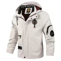 Casual herenjack met capuchon in gebroken wit met een handige tactische zak op de mouw - M(50-60Kg) / Tops / Ivoorwit (8899)