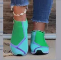 Women's casual fly-knit sneakers with vibrant green and blue geometric color block design - 35 / Green