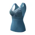 Elegant blue lace thermal camisole with built-in pads for women warming underwear - Dark Blue