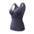 Women's purple thermal tank top with elegant lace trim and built-in pads for extra comfort - Iron Grey