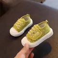 Breathable avocado green canvas shoes for toddlers with non-slip rubber soles and velcro straps - Size 17 (Inner 12.5cm) / Green