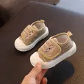 Breathable khaki canvas toddler shoes with anti-slip white soles and Velcro straps - Size 17 (Inner 12.5cm) / Beige