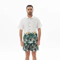 Men's Hawaiian short sleeve shirt and shorts set with tropical palm tree sunset print - S / Top And Bottom / White