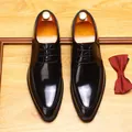Elegant black patent leather pointed toe Derby shoes for men business formal attire - 37 / Black