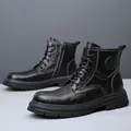 Bottines Martin pour homme en cuir véritable noir, style britannique avec fermeture éclair - 37 / Style Doublure Simple (9977) / Noir