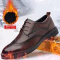 Eleganter brauner Budapester Herrenschuh aus Leder mit warmem Thermofutter aus Plüsch - 38 / Britisch Geschnitzt Warm Plüsch (1607M-1) / Braun