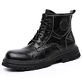 Bottines classiques en cuir noir pour hommes, bottes de travail d'hiver style anglais - 37 / Style Doublé Peluche (9977) / Noir