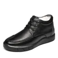 Strapazierfähige schwarze Herren-Winterstiefel aus Leder mit warmem Wollfutter - Schwarz