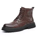 Bottes de travail Martin en cuir marron vintage pour hommes, style britannique classique - 37 / Style Doublé Peluche (9977) / Marron