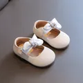 Cremeweiße Baby Mädchen Prinzessin Mary Jane Schuhe mit großer Satinschleife und weicher Sohle - Beige