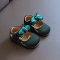 Elegante dunkelgrüne Baby-Mary-Jane-Prinzessinnenschuhe mit Satinschleife und weicher Sohle - Grün