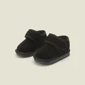 Gemütliche schwarze Baby-Schneestiefel mit Samt, Pelzfutter und Klettverschluss für den Winter. - Größe 16 (Innenlänge 12.5cm) / Schwarz (Niedrig)
