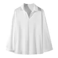 Camisa informal blanca para hombre con cuello en V, estilo pullover y manga larga - M / Tops / Blanco