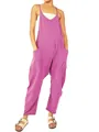 Magenta lockerer ärmelloser V-Ausschnitt Jumpsuit mit verstellbaren Trägern und Taschen. - 3XL / Jumpsuits / Lila