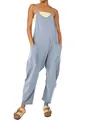 Relaxed-fit V-neck blue strappy jumpsuit featuring large side pockets for women - 4XL / Set / Light Blue