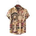 Camicia da uomo a maniche corte con stampa tribale etnica e colletto classico elegante - Taglia S / Top / Colore dell'immagine