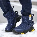 Dunkelblaue Kinder-Schneestiefel mit Schneeflockenmuster und rutschfester Sohle für den Winter - Dunkelblau