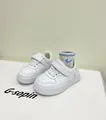 Close-up detail of white toddler sneakers with soft soles and adjustable velcro straps - Size 15 (Inner Length 11.5cm) / White