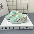 Mint green breathable toddler shoes with colorful patterns and soft non-slip soles - Size 14 (Inner Length 11.5cm) / Green Leather