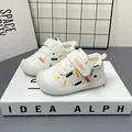 Breathable white leather baby walking shoes with colorful confetti pattern - Size 14 (Inner Length 11.5cm) / White Leather
