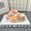 Breathable faux leather toddler walking shoes in orange and white dash pattern - Size 14 (Inner Length 11.5cm) / Orange Leather