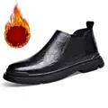 Klassieke zwarte leren Chelsea boots voor heren met warme pluche voering en instapmodel - Zwart (Fleece Gevoerd)