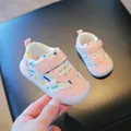 Toddler walking shoes with colorful pattern and soft sole in pink finish. - Size 19 / Inner Length 14cm / Pink Leather