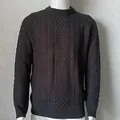 Classic men's black cable-knit sweater with long sleeves and a crew neck design - Black