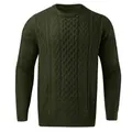 Premium men's dark green cable knit sweater with long sleeves and ribbed crew neckline - Army Green