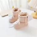 Adorable pink cartoon bear baby snow boots featuring warm fleece lining and thick sole - Skin Pink (35069)