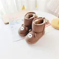 Warm brown toddler snow boots featuring a cute cartoon bear design and fleece lining - Chocolate (35069)