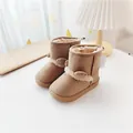 Warme braune Kinder-Schneestiefel mit niedlichen Bärenohren und weichem Plüschfutter. - Größe 130 (Innenlänge 13cm) / Kastanien-Bärenohren