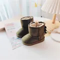 Warm olive green children's snow boots with fluffy lining and dinosaur spikes detail - 130 Size / Inner Length Approx 13cm / Army Green (Shark)