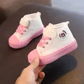Rosa-weiße mittelhohe Kinder-Leinenschuhe mit weicher Gummisohle für Kleinkinder - Innenlänge 14 cm (Größe 21) / Rosa