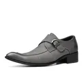 Elegant grey suede monk strap dress shoes for men with a stylish pointed toe design. - 37 / Gray