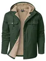 Zware katoenen herenjas met capuchon en warme sherpa-voering in de kleur donkergroen - S / Tops / Groen