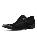 Classic black men's monk strap shoes with pointed toe in premium suede and leather finishes - 37 / Black