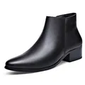 Classic black genuine leather men's ankle boots with a minimalist British Chelsea style design - Black (6119)