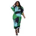 Toma completa de vestido plisado con mangas murciélago y estampados verde y azul - Verde