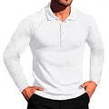 Detailed view of men's white ribbed long sleeve polo shirt with textured vertical stripes - S / Tops / White