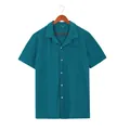 Dettaglio camicia da uomo in maglia a nido d'ape con colletto a rever e tasca - Taglia S / Top / Verde Scuro