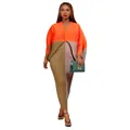 Vestido largo plisado con cuello en V y manga murciélago con bloques de color naranja - Naranja Caqui Albaricoque Color Block