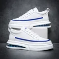 Ανδρικά λευκά sneakers με μπλε ρίγα και σόλα αερόσολας, κομψά παπούτσια skate χαμηλά - 40 / 1670 Λευκό Μπλε