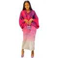 Elegante vestido plisado degradado rosa y violeta con mangas murciélago para mujer - Degradado Rosa Púrpura