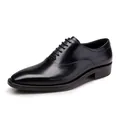 Elegante scarpa Oxford in pelle nera lucida con punta squadrata e chiusura con lacci - Nero