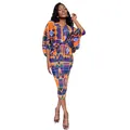 Vestido plisado con estampado africano, cuello en V, mangas murciélago y patrón colorido - Patrón Étnico Naranja