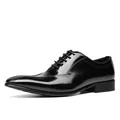 Elegant black genuine leather men's oxford dress shoes with polished shine finish - 36 / Black