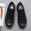 Chaussures richelieu noires élégantes pour hommes en cuir avec détails richelieu - 39 / Style Brogue Sculpté (203) / Noir